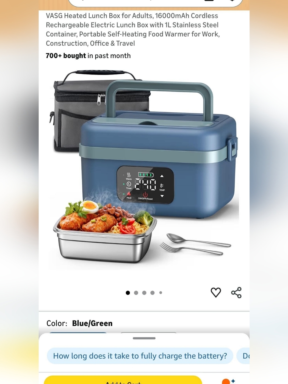 Cordless Electric Lunch Box - Blue/Green